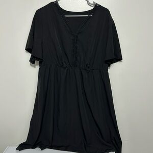 Over the Knee Black Dress with Lace cutout detailing